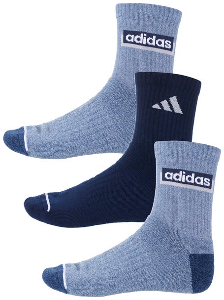 adidas Men's Linear 2 3-Pack High Quarter Socks Blue | Racquetball Warehouse