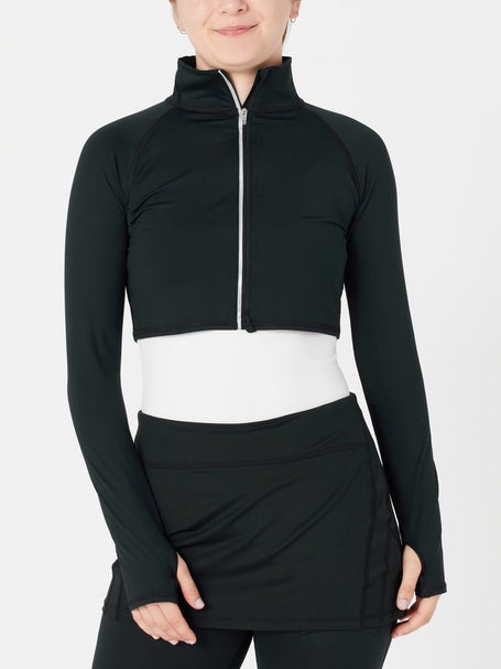 BloqUV Womens Full Zip Crop Long Sleeve Top - Black